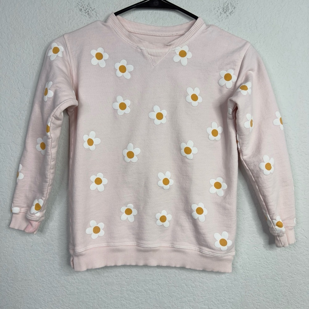 Wild Mae‎ Sweatshirt Girls 8/9 Pink Daisy Floral Long Sleeve Casual Cottagecore